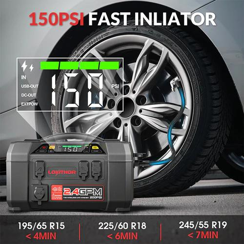 LOKITHOR 12V 2500A Jump Starter & Water pump & Air Inflator, Flashlight & Power Bank