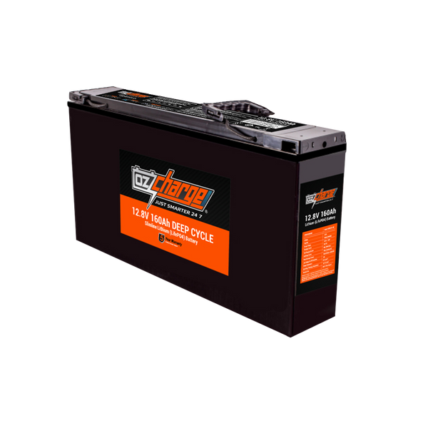 OzCharge 12V 160Ah Lithium Slimline Front Access LifePO4 Deep Cycle Battery