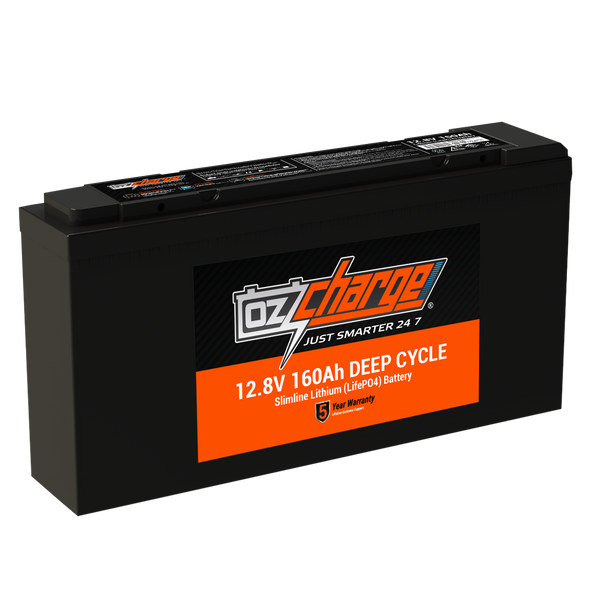 OzCharge 12V 160Ah Lithium Slimline Front Access LifePO4 Deep Cycle Battery